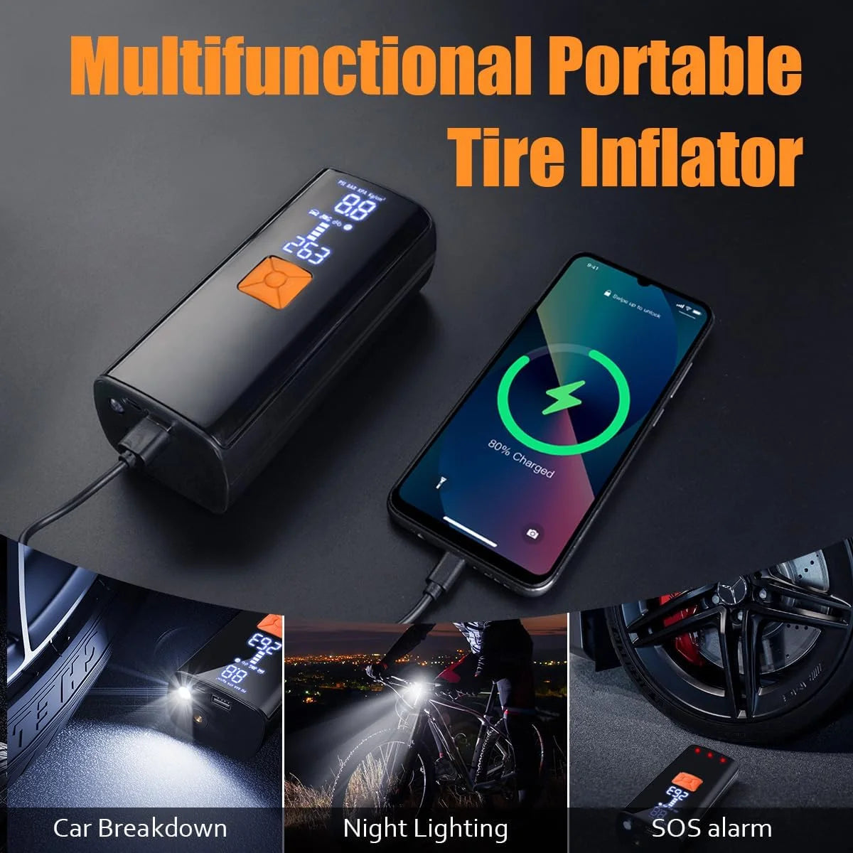 Tire Inflator Portable Air Compressor, Air Pump for Car Tires with Tire Pressure Gauge 150 PSI