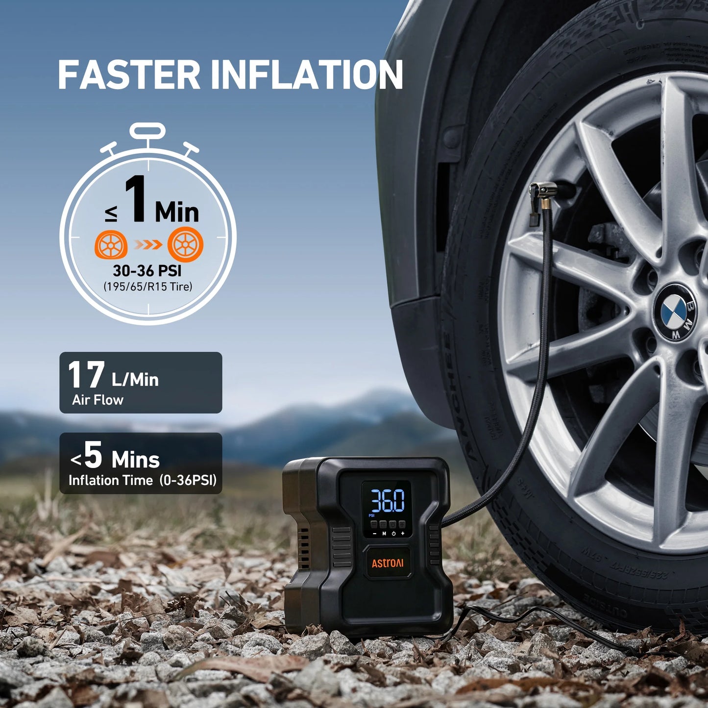 Portable Tire Inflator, 150 PSI Air Compressor Tire Pump, Emergency LED Light, Automatic Shutoff Car Air Pump, Compact Tire Pump Fast Inflation for Cars, 12V DC
