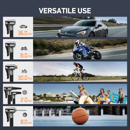 Portable Tire Inflator, 150 PSI Air Compressor Tire Pump, Emergency LED Light, Automatic Shutoff Car Air Pump, Compact Tire Pump Fast Inflation for Cars, 12V DC